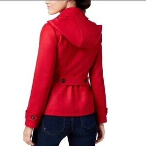 Guess Red Pink Hooded Wool Blend Short Peacoat Jacket - XS